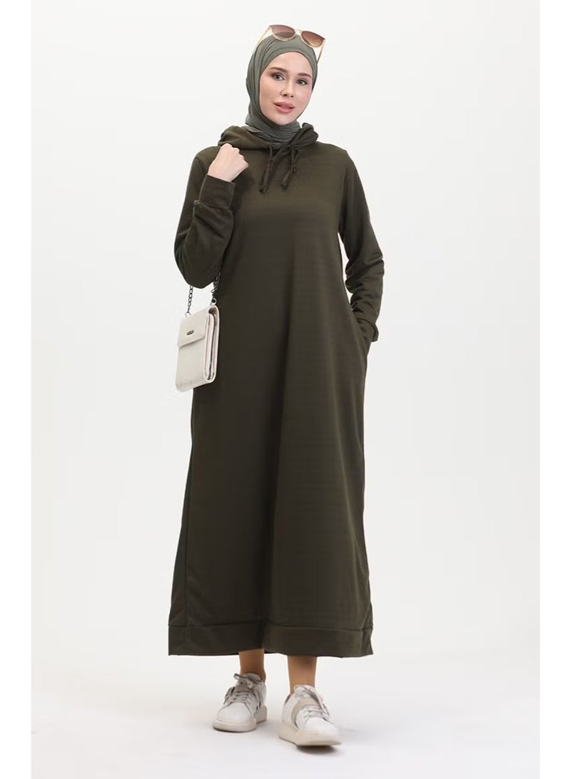 Sefa Merve Two Yarn Hooded Sports Dress 0190-23 Dark Khaki - Image 1